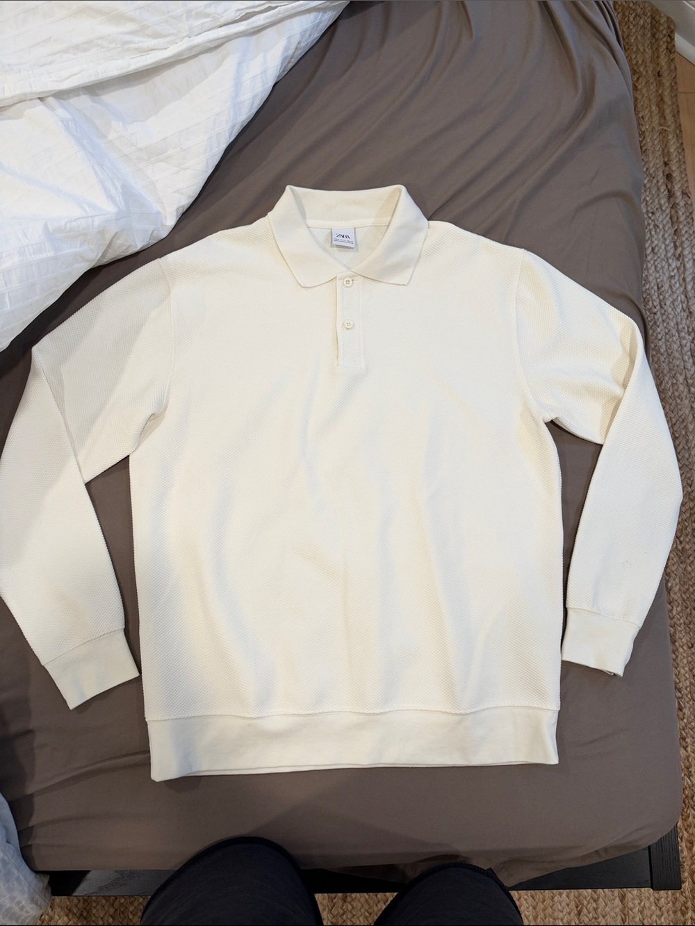 Zara Men's Long Sleeve Polo Sweater - Cream